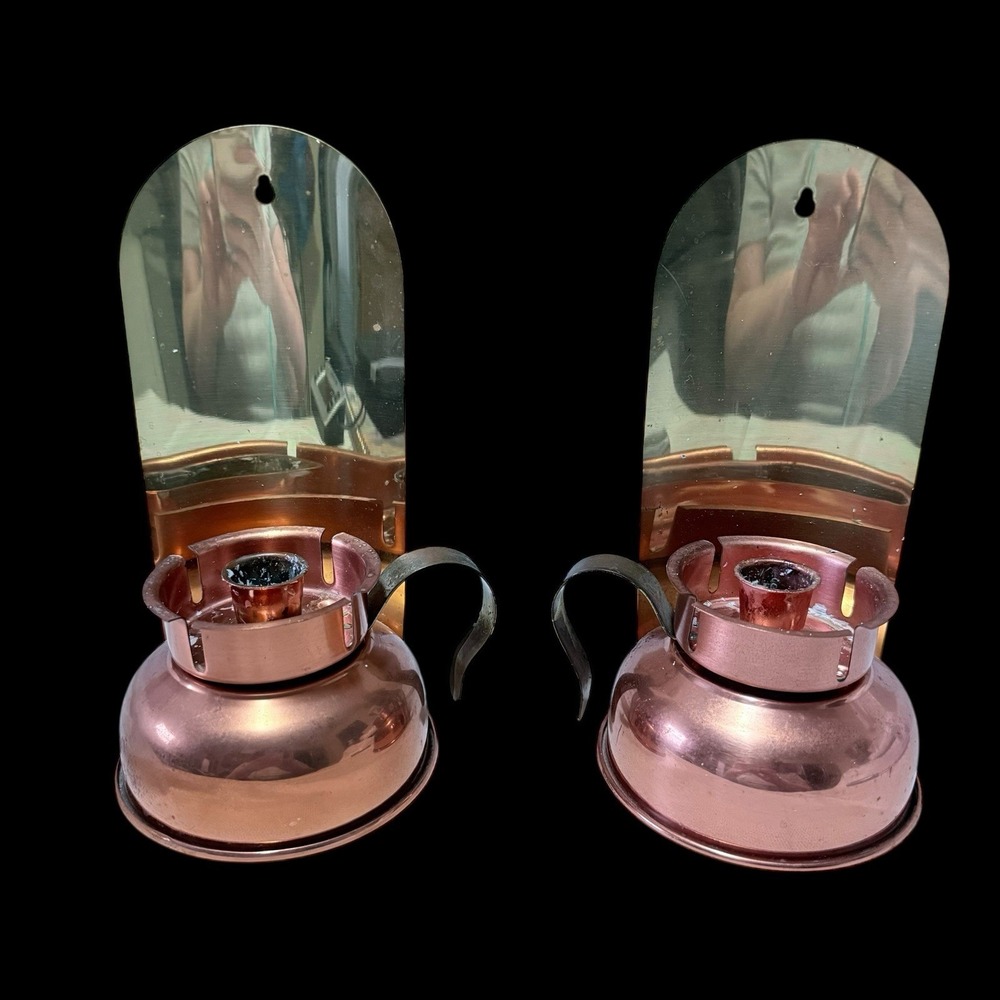 2 Vtg Coppercraft Guild Copper Storm Lamp Wall Sconce Candle Holders Rustic - Picture 2 of 6